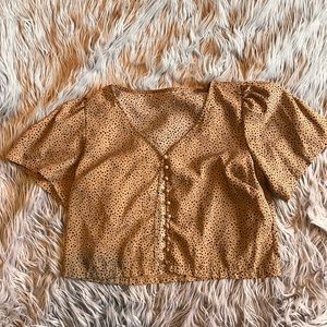 Leopard Cropped Button Up Blouse